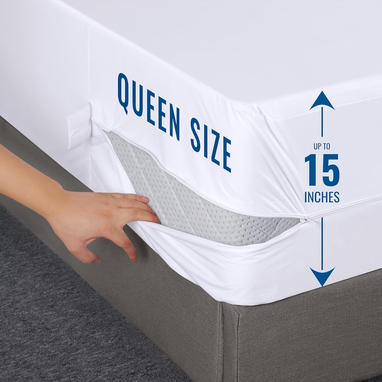 Premium Bedding Mattress Protector Zippered Queen Size, 100% Waterproof Bed Bug and Dust Mite Proof Mattress Encasement, Absorbent 6 Sided Mattress Cover