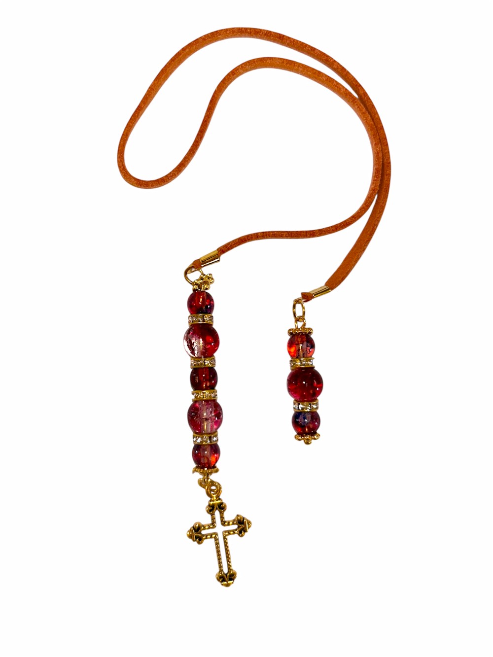 Leather Cord Bookmark with Glass Beads Cross Charm