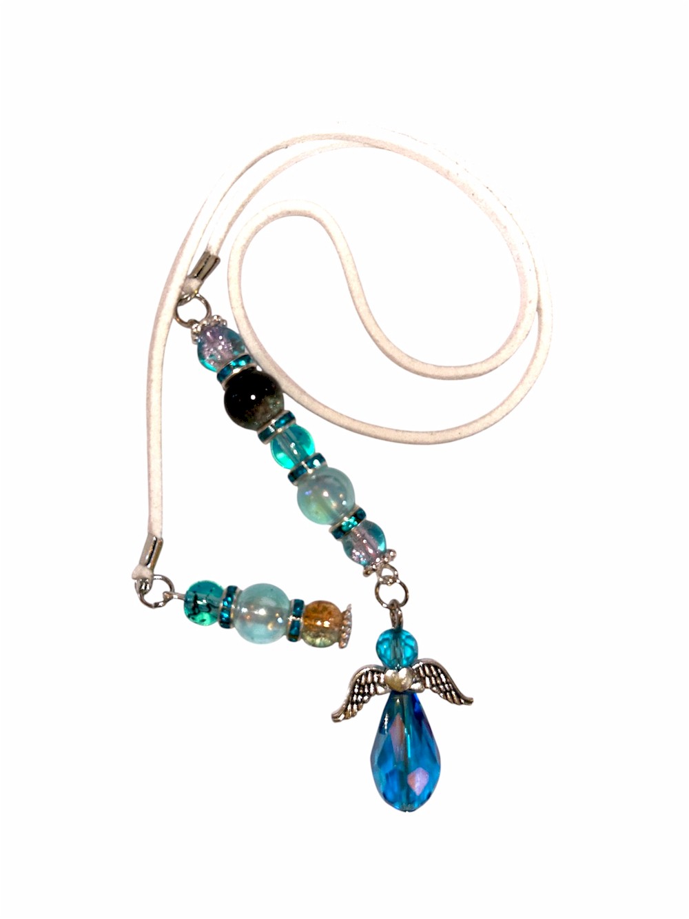 Leather Cord Bookmark with Glass Beads and Angel Charm
