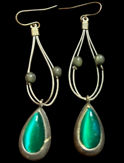 Teal Teardrop Dangle Earrings – 2.5 Inch Silver Wire Design