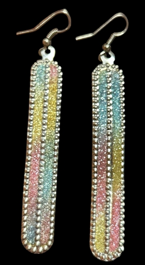 Pastel Glitter Dangle Earrings – 3 Inch Silver Beaded Edge