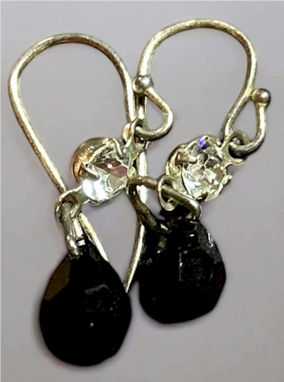 Silver-Tone Black Teardrop Dangle Earrings – ¾ Inch