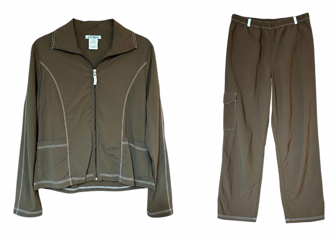 Women's Zip-Up Jogging Suit Jacket and Pants with White Stitching