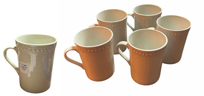 JCP Home Ceramic Mugs – Set of 6 – Beaded Rim Ivory Stoneware Coffee Cups