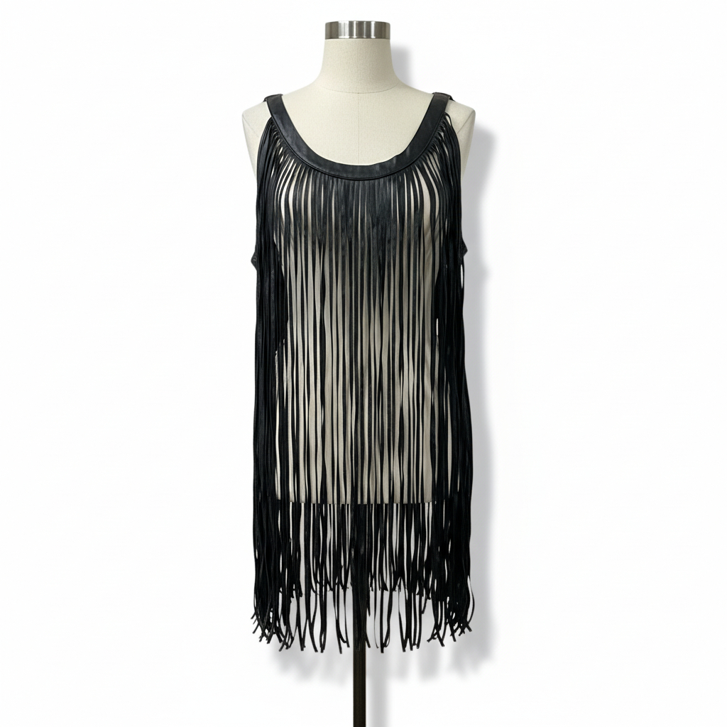 Women’s Black Fringe Leather Vest Boho Western Festival Style