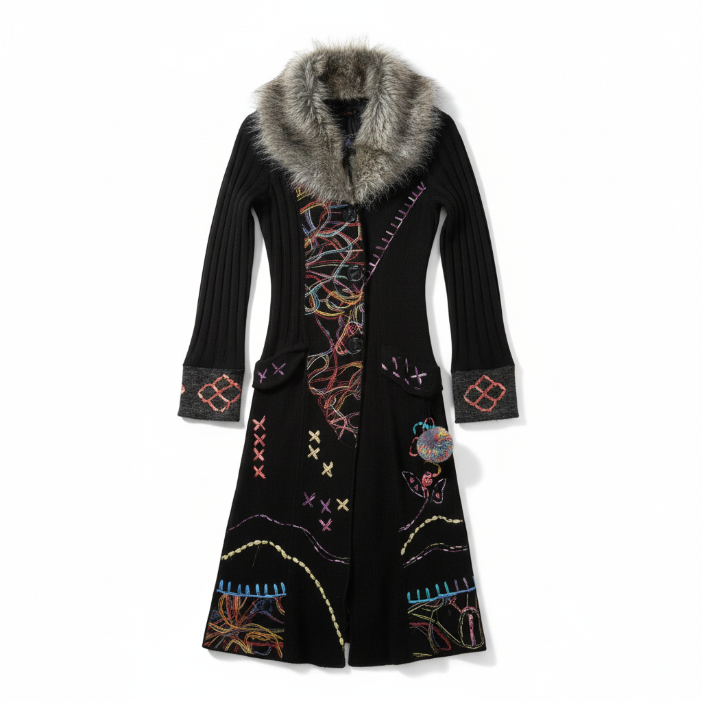 Women’s Stella Morgan Embroidered Faux Fur Hooded Coat