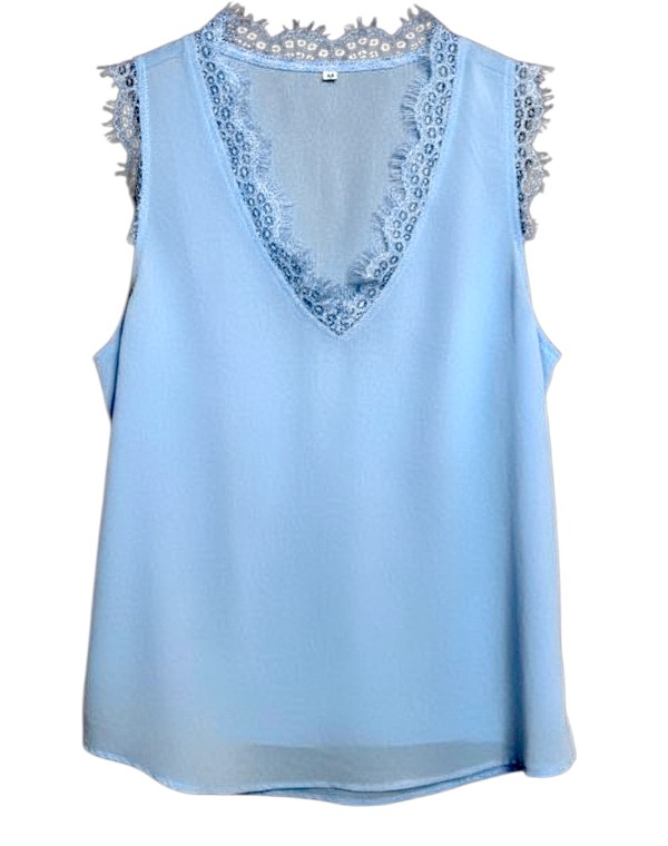 Women's Light Blue Lace Trim Blouse