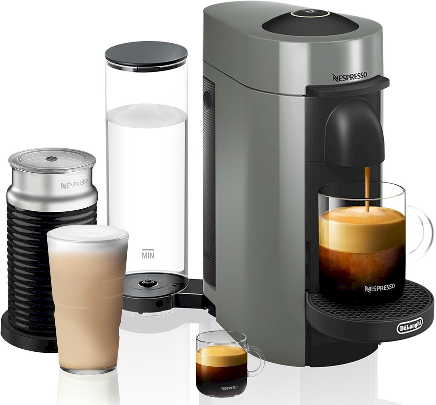 Nespresso Vertuo Plus Coffee and Espresso Maker by De'Longhi, Grey with Aeroccino Milk Frother