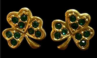 Gold-Tone Green Crystal Clover Shamrock Earrings – ½ Inch