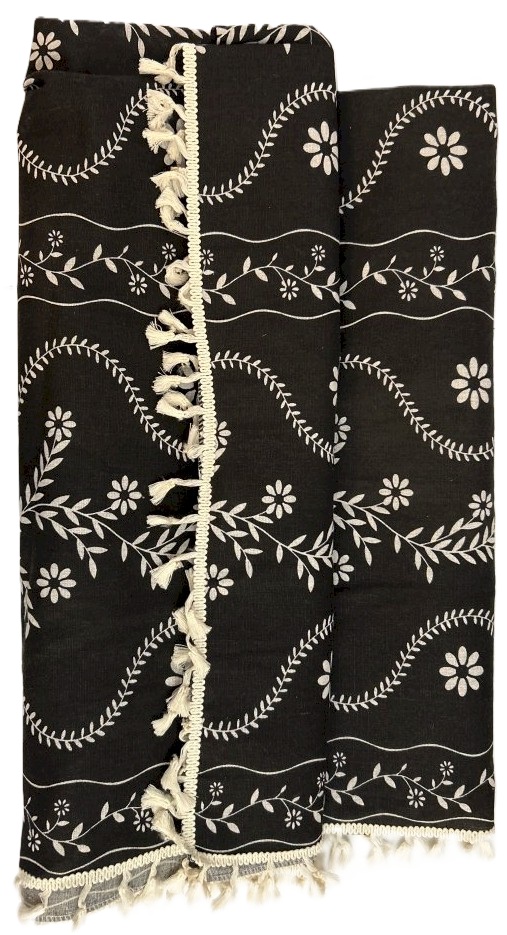 Pair Curtains Black and White Floral 76x104"