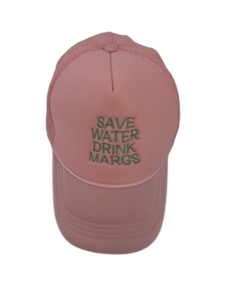 Pink Trucker Hat with 'Save Water Drink Margs' Embroidery
