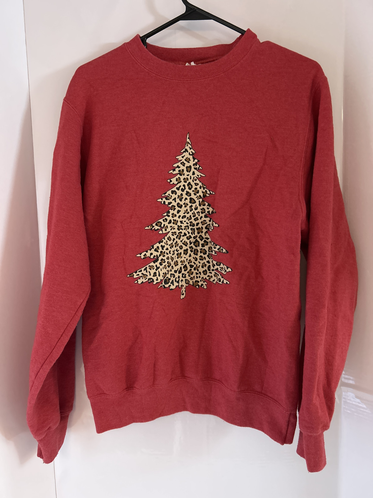Women's Red Leopard Print Tree Sweatshirt Size S