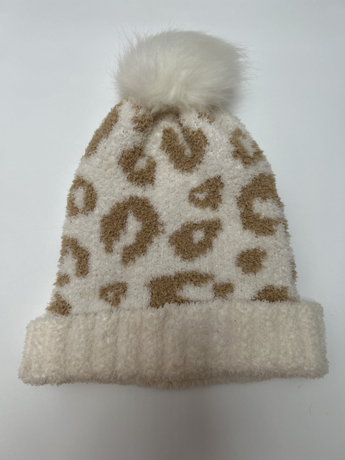 Women's Leopard Print Beanie with Pom Pom