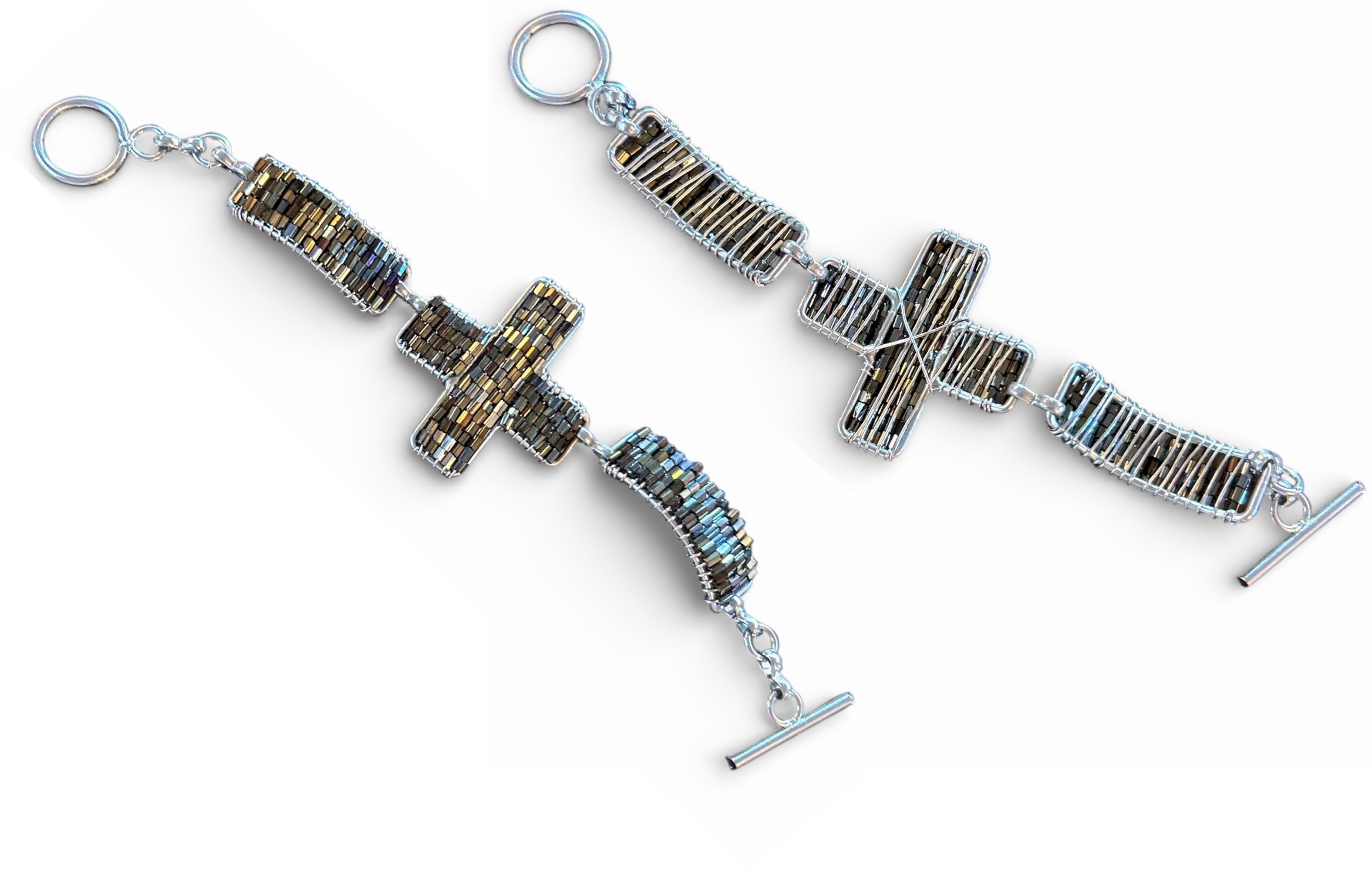 Women’s Beaded Cross Bracelet with Toggle Clasp