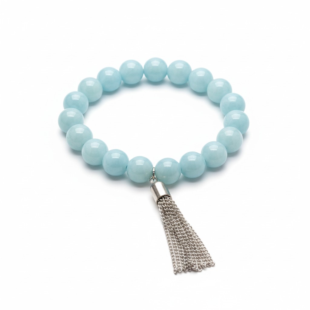 Women’s Blue Beaded Tassel Stretch Bracelet