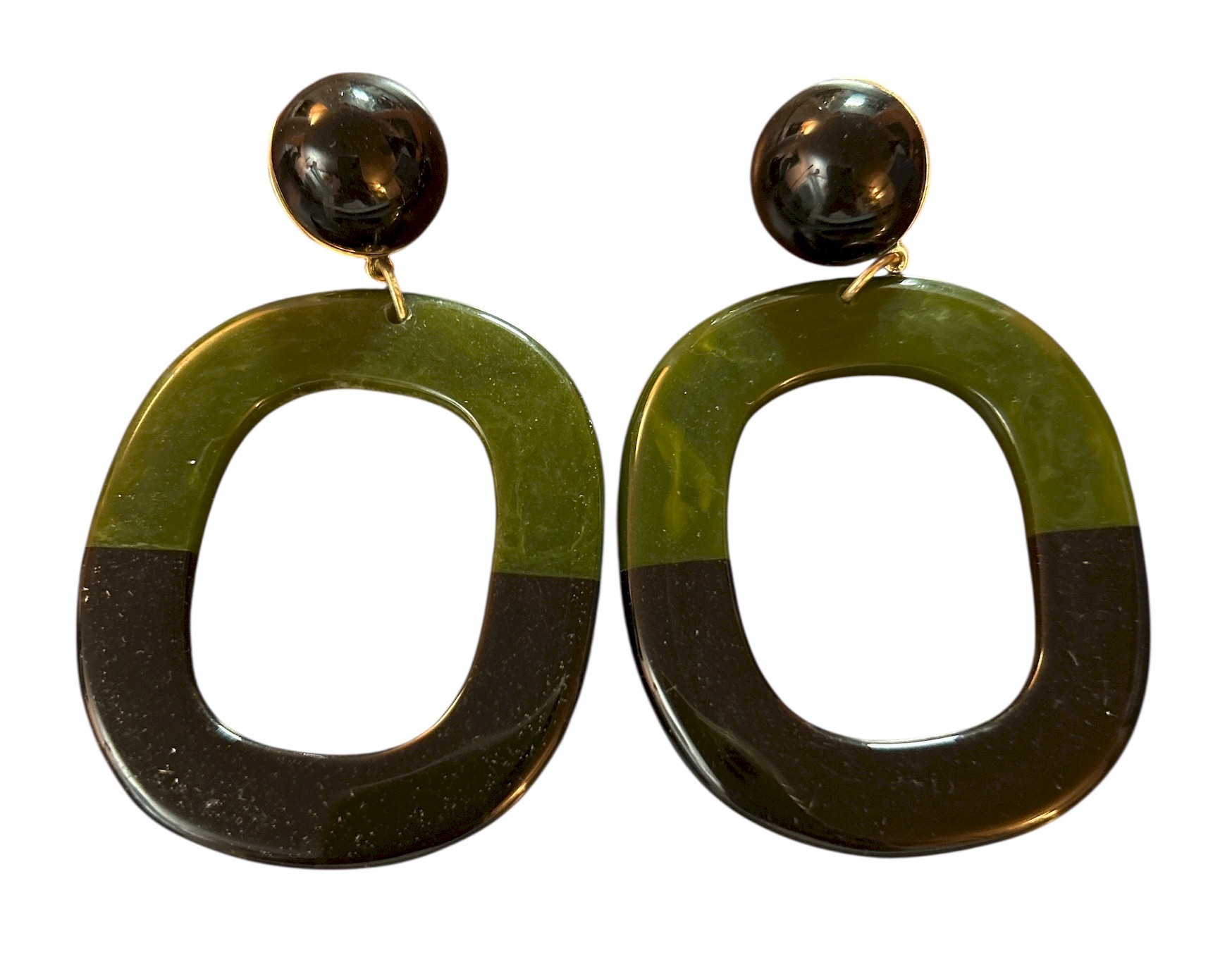 Women’s Olive Green and Brown Resin Statement Dangle Earrings