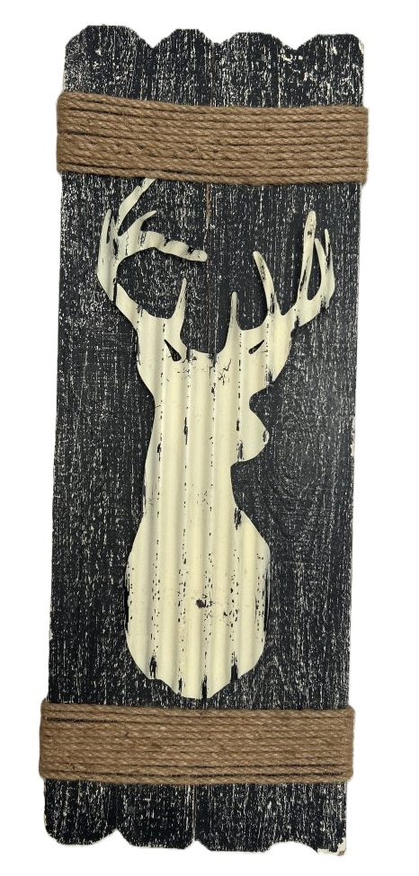Wood and Metal Deer Wall Art with Rope Accents
