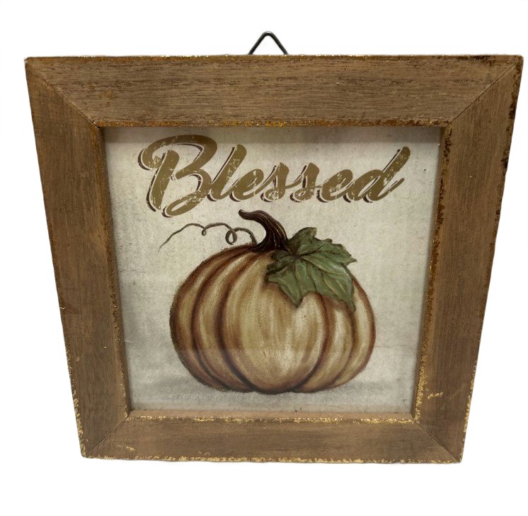 Wooden Frame Pumpkin Art with 'Blessed' Text