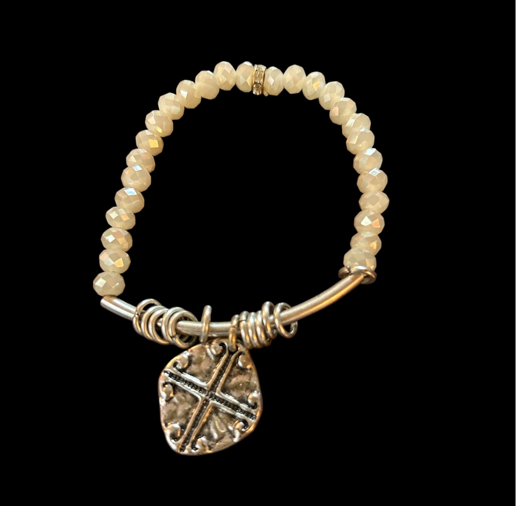 Women’s Beaded Cross Charm Stretch Bracelet Faith Inspired Jewelry