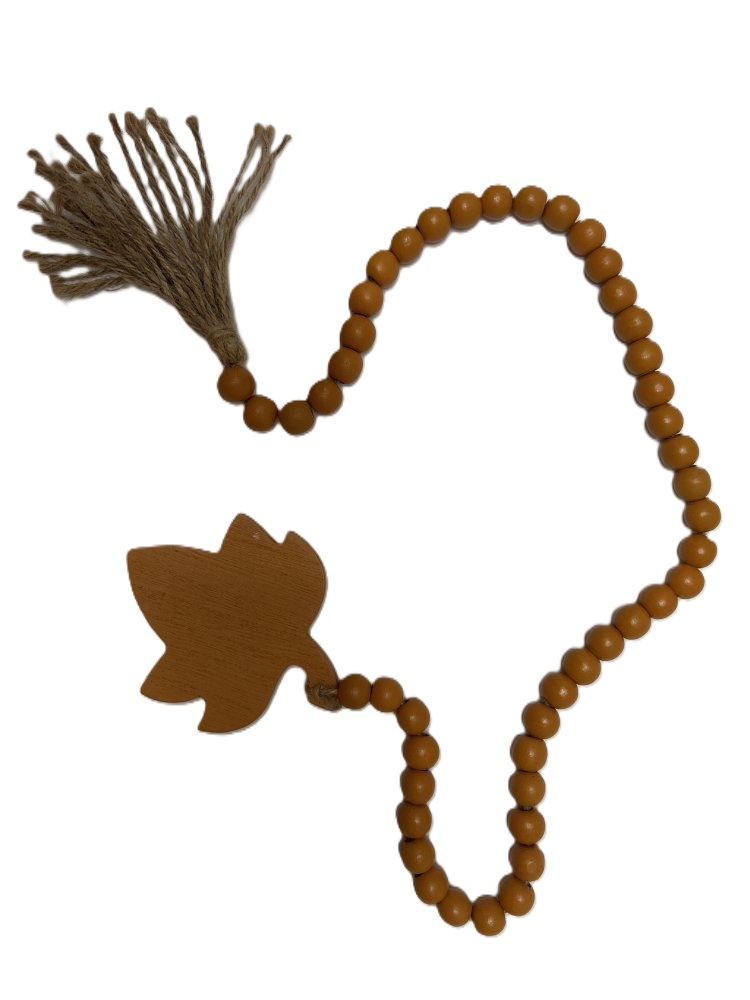 Wooden Beaded Garland with Leaf Accent 33 Inches