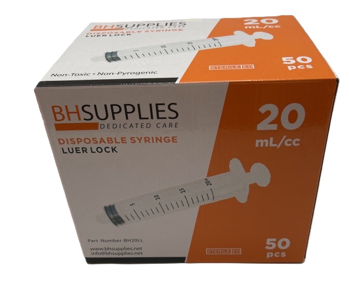 BHSUPPLIES Disposable Syringe 20 mL Luer Lock 50 pcs