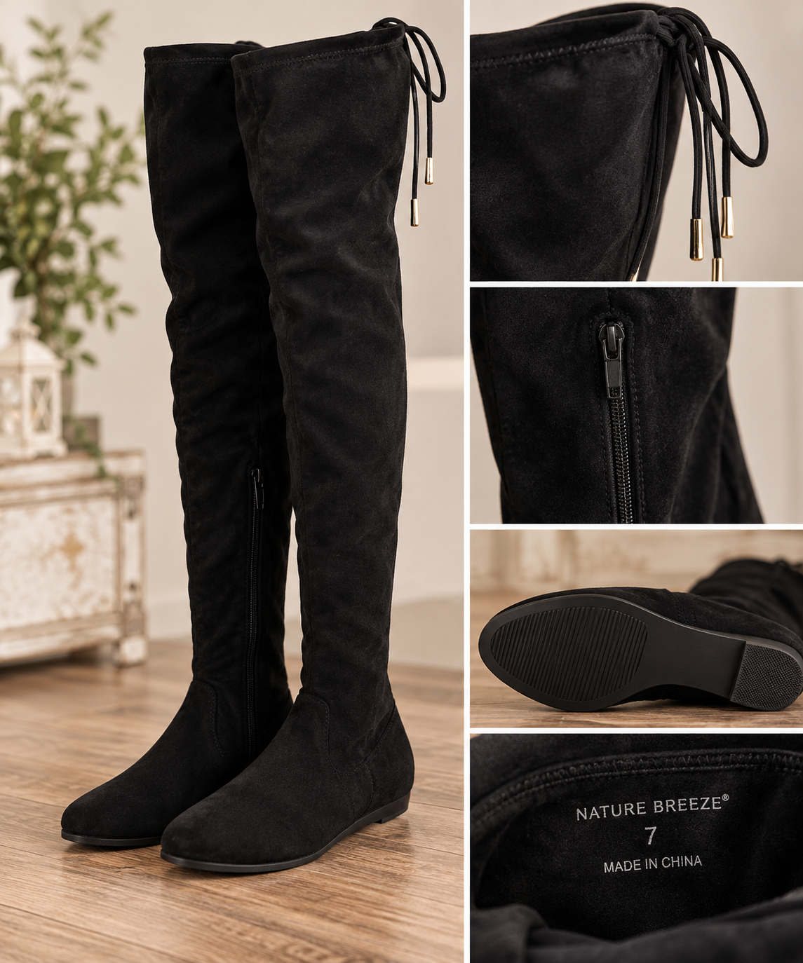 Women's Nature Breeze Black Over-the-Knee Boots — Size 7