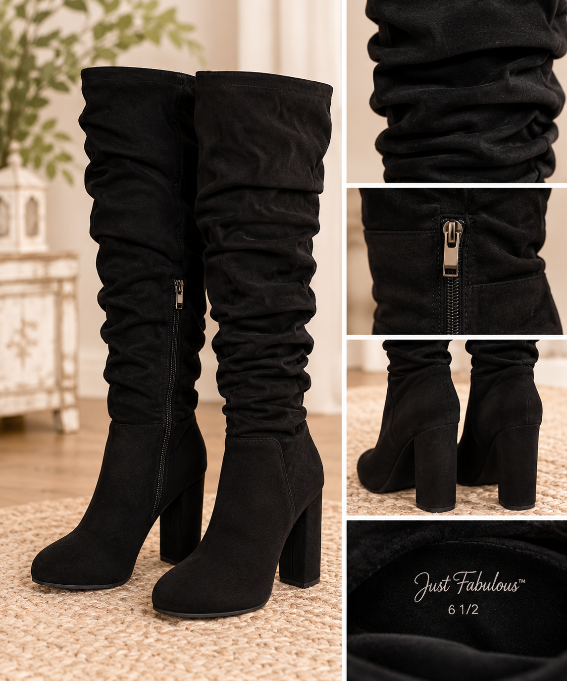 Women's Just Fabulous Black Ruched Heeled Boots — Size 6½