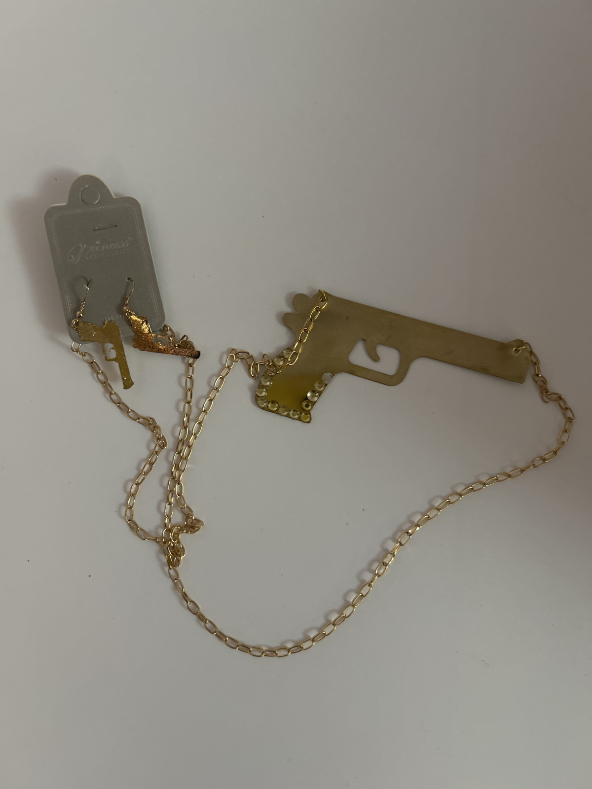 Necklace - Pistol Pendant, Gold Tone
