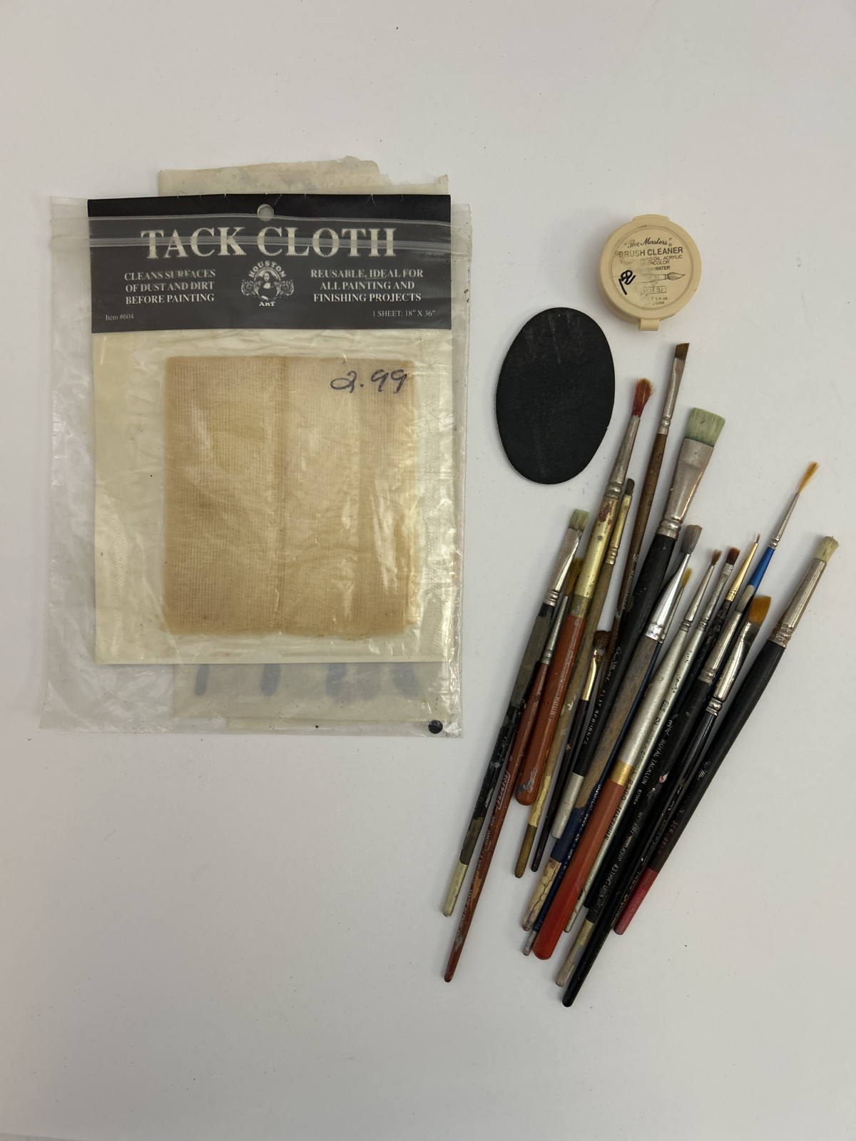 Painting Supplies - Assorted Brushes, Tack Cloth, File, Brush Cleaner