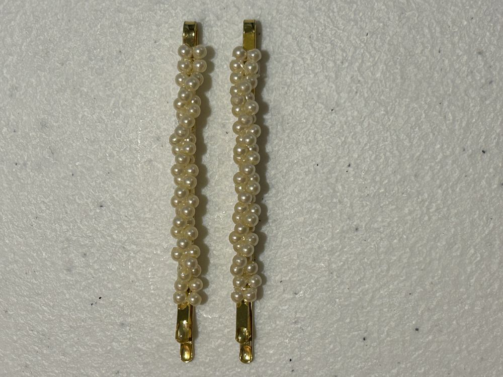 Pearl Beaded Hair Clips - Elegant Gold Accents