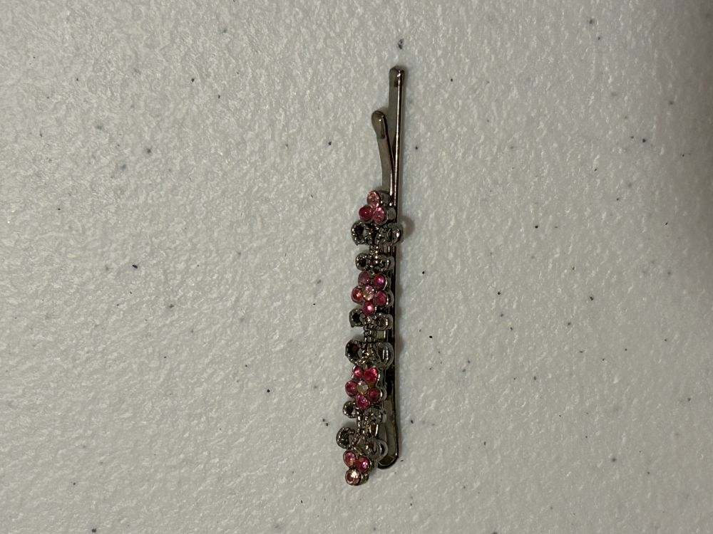 Rhinestone Hair Clip - Floral Pink and Clear Stones