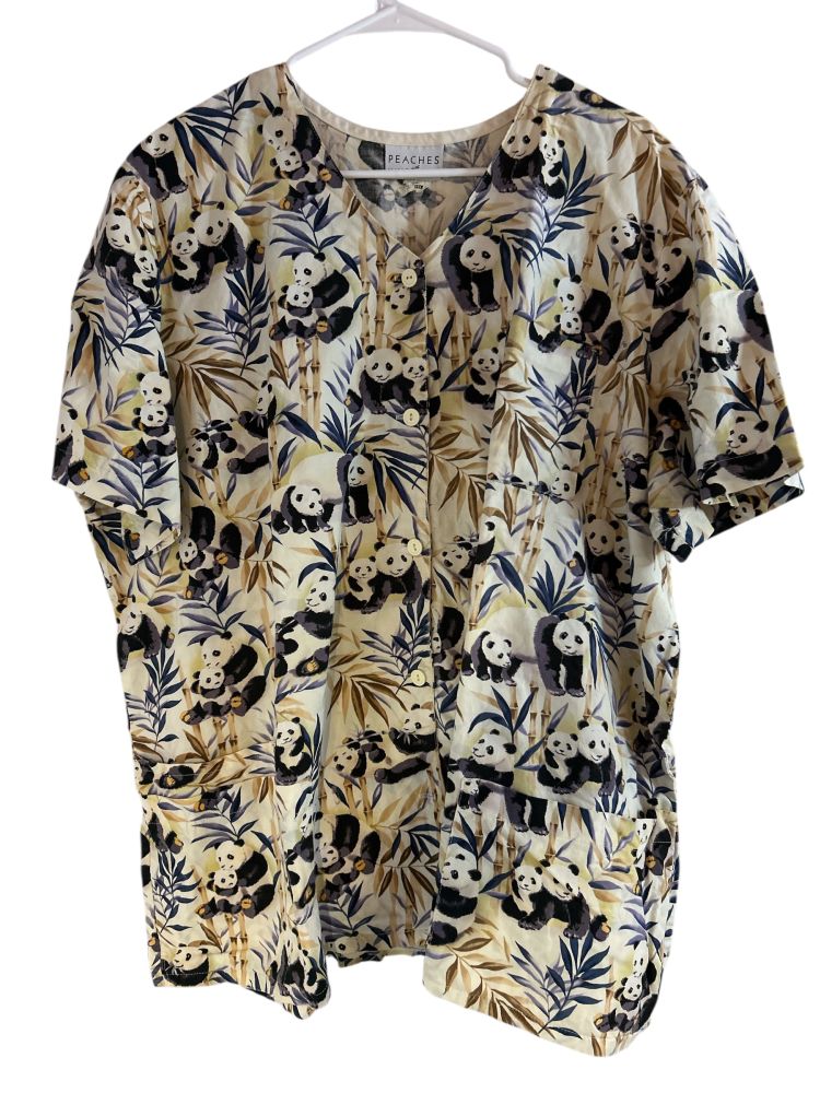 Panda Bear Women's Veterinarian/Healthcare Scrubs Top, Size 2XL - Peaches