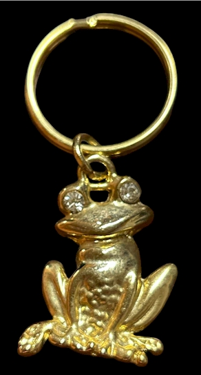 Gold-Tone Frog Keychain with Rhinestone Eyes
