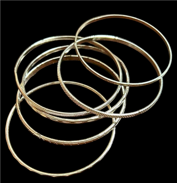 Set of 6 Gold-Tone Textured Bangle Bracelets