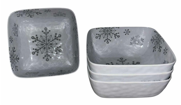Set of 4 Snowflake Melamine Bowls – 6x6 Winter Holiday Design