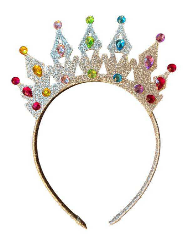 Glitter Princess Tiara Headband with Colorful Gems