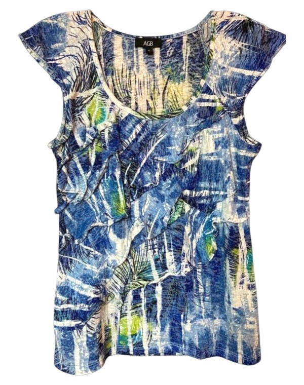 Women's Abstract Print Ruffle Front Sleeveless Top
