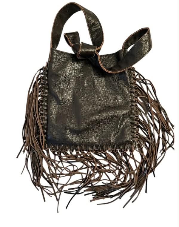 Raviani USA Leather & Fur Fringe Hobo Bag Purse 9.5x11