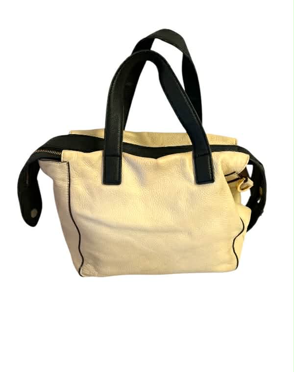 Isaac Mizrahi Leather Satchel Purse Cream and Black 13x8