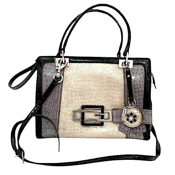 Guess Colorblock Croc Embossed Satchel Purse Shoulder Bag Crossbody w Keychain 12x8.5