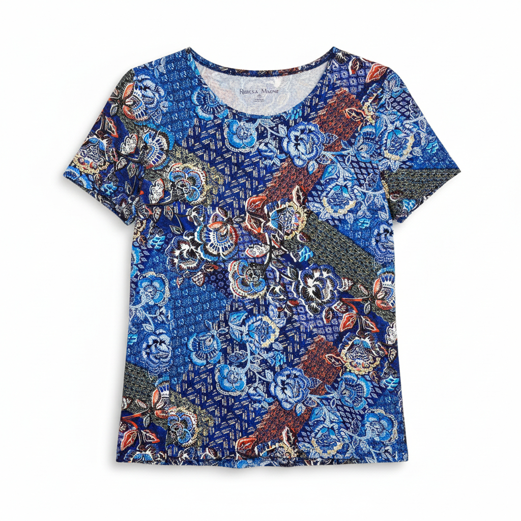 Women’s Printed Knit Top by Rebecca Malone Casual Everyday Stretch Shirt