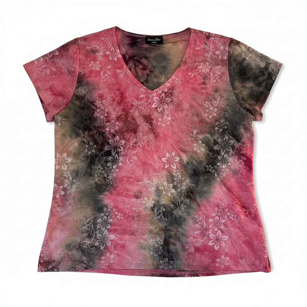Women’s Floral V Neck Top by Brittany Black Casual Printed Short Sleeve Shirt