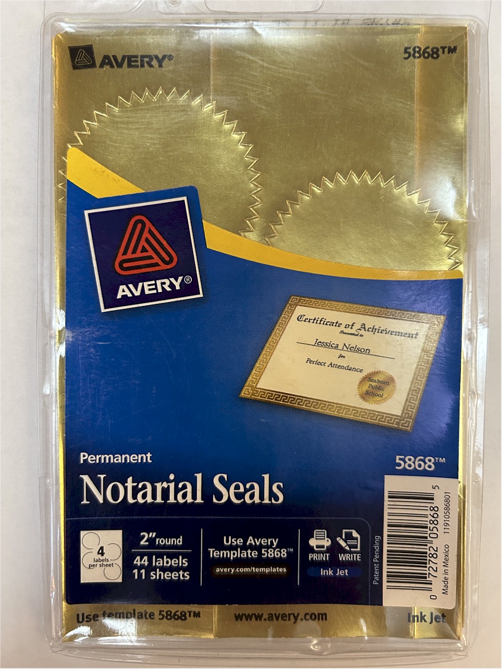 Avery Permanent Notarial Seals 5868 - Gold Embossed