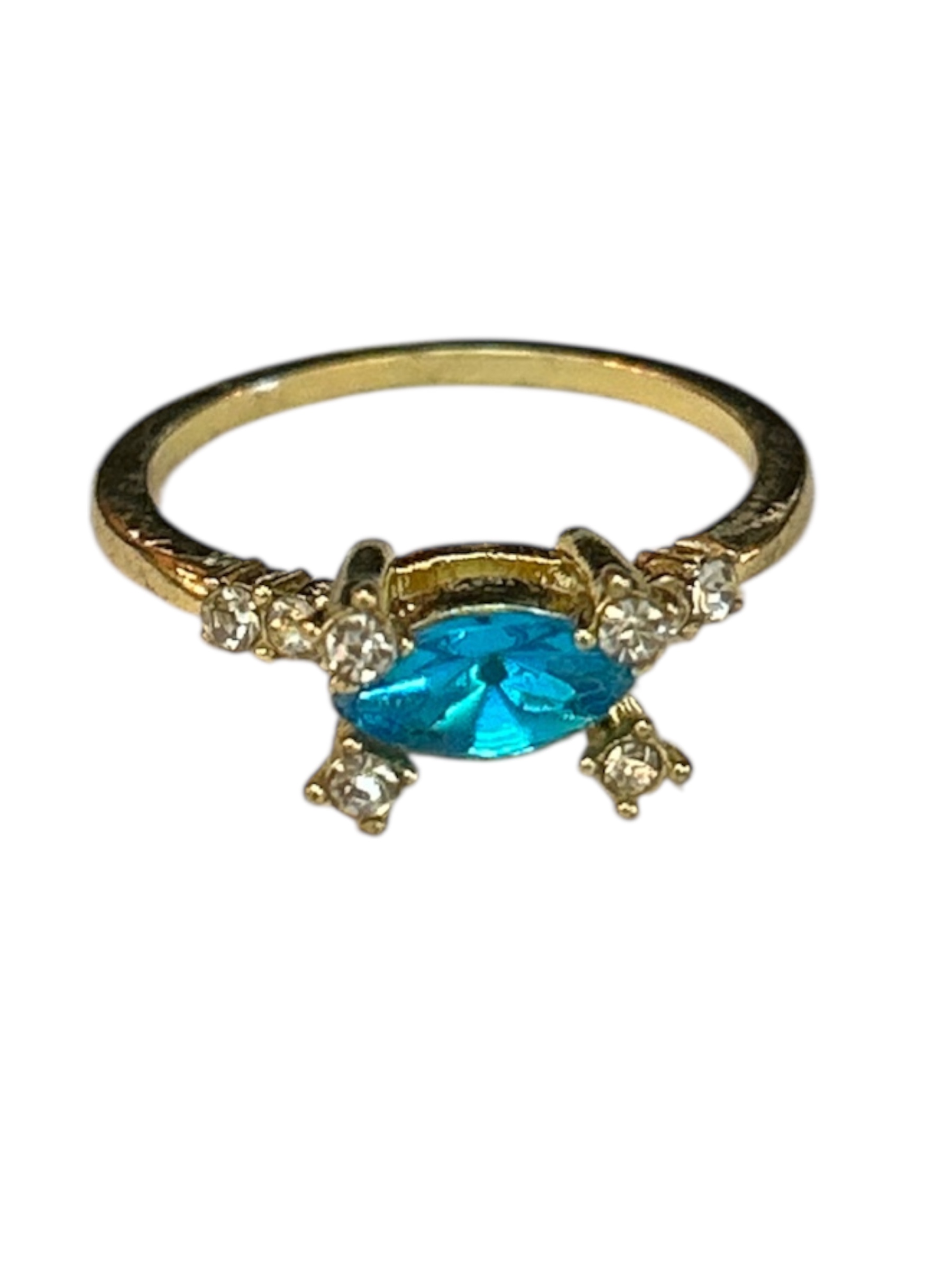 Fashion Ring Gold Band - Blue Gemstone Accent