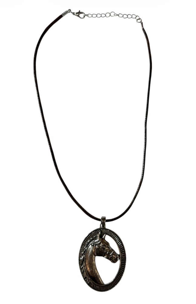 Horse Pendant with Leather Cord Necklace 11.5"