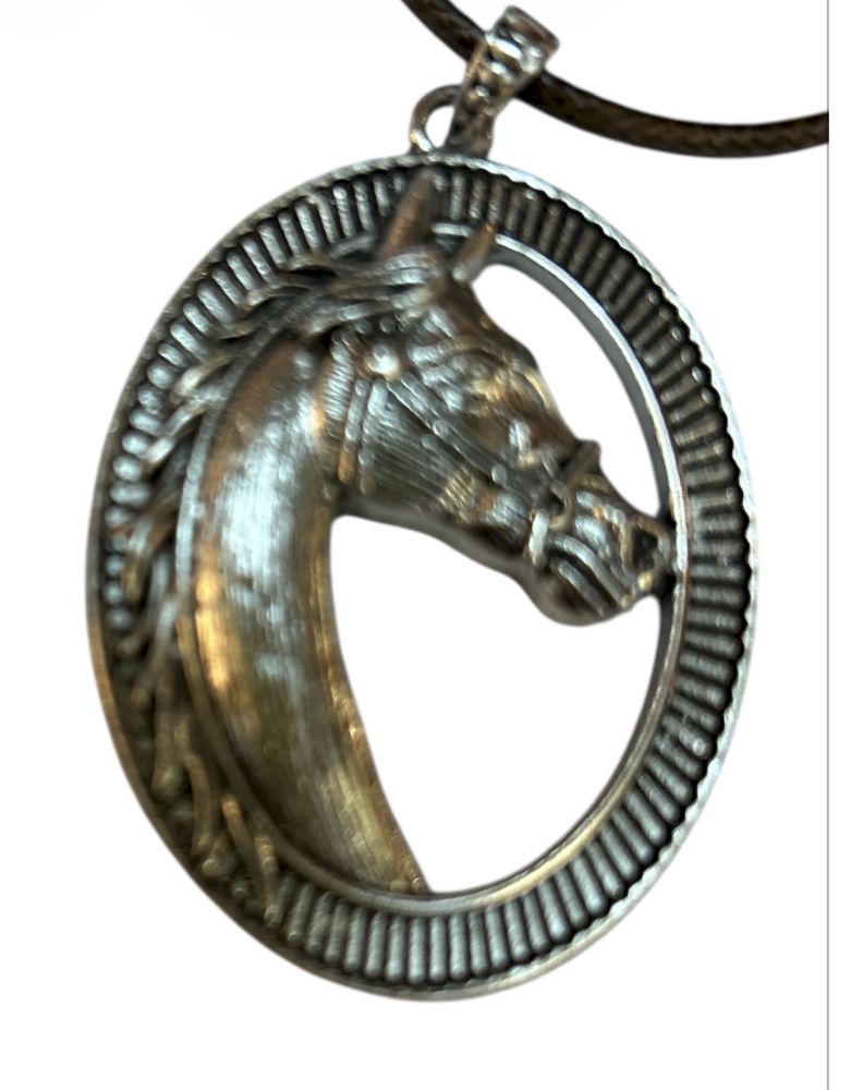 Horse Pendant with Leather Cord Necklace 11.5"