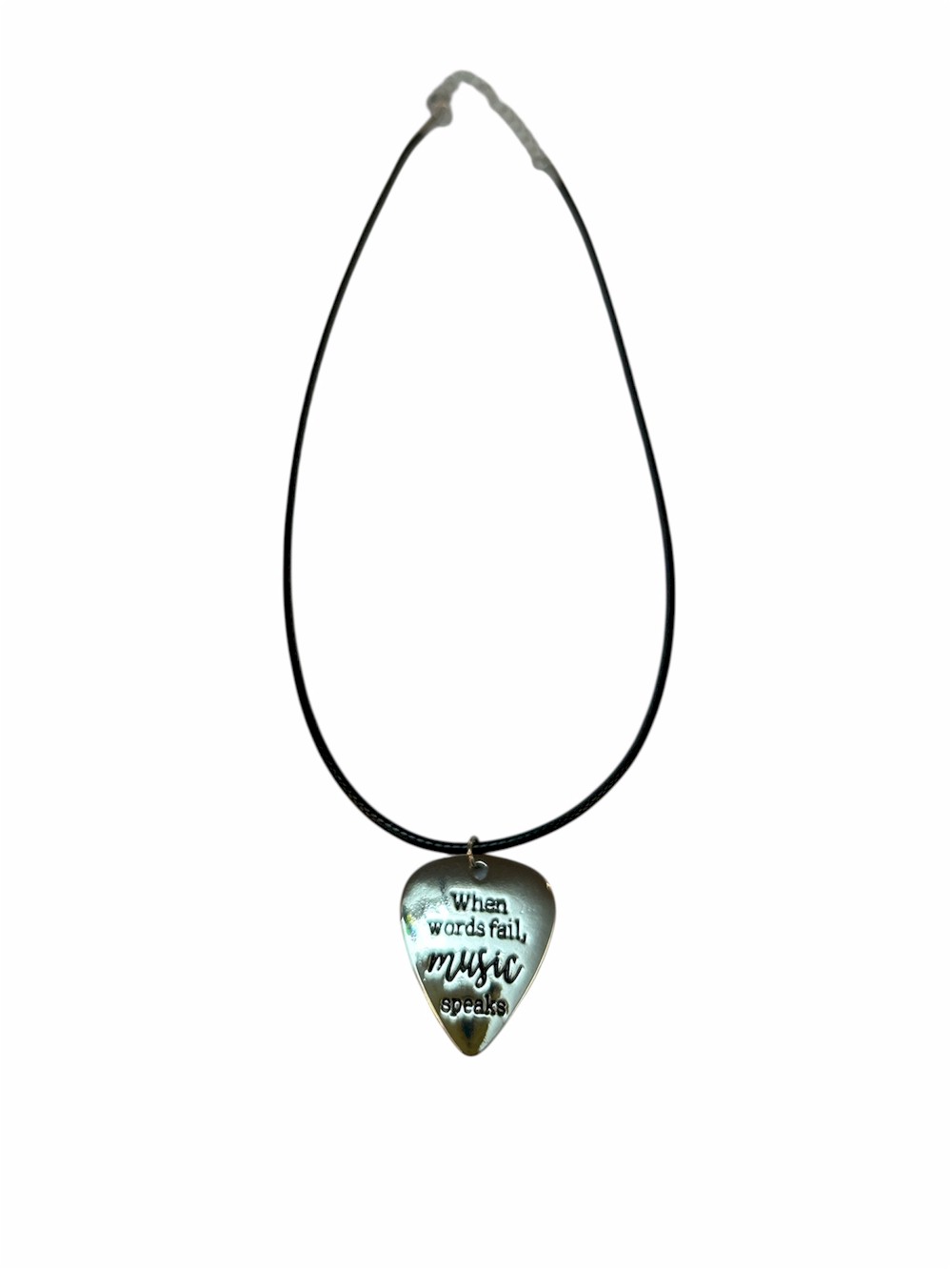 8.5" - Silver Tone Guitar Pick Necklace - Inscription Design