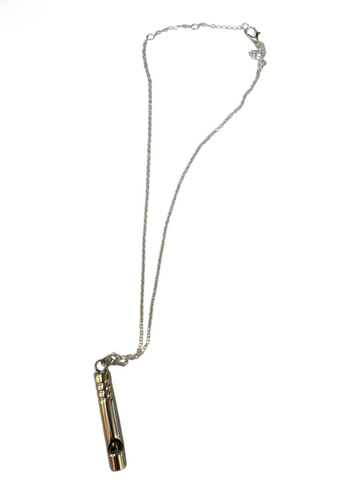 Silver Tone Whistle Pendant Necklace - Unique Accessory 11"