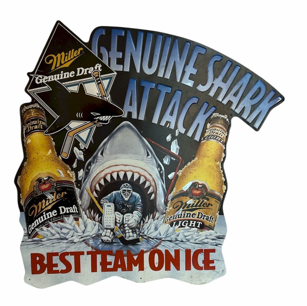 San Jose Sharks Metal Sign Early 90s Genuine Shark Attack VG