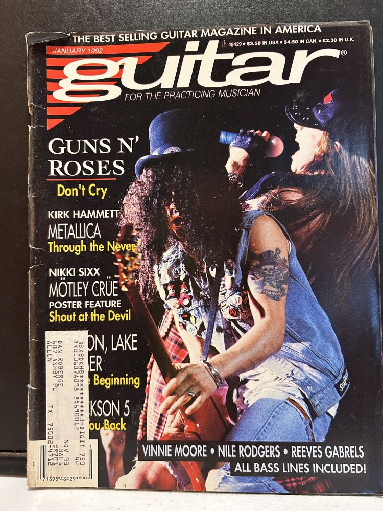 Guitar Magazine January 1992 Guns N' Roses Cover VG